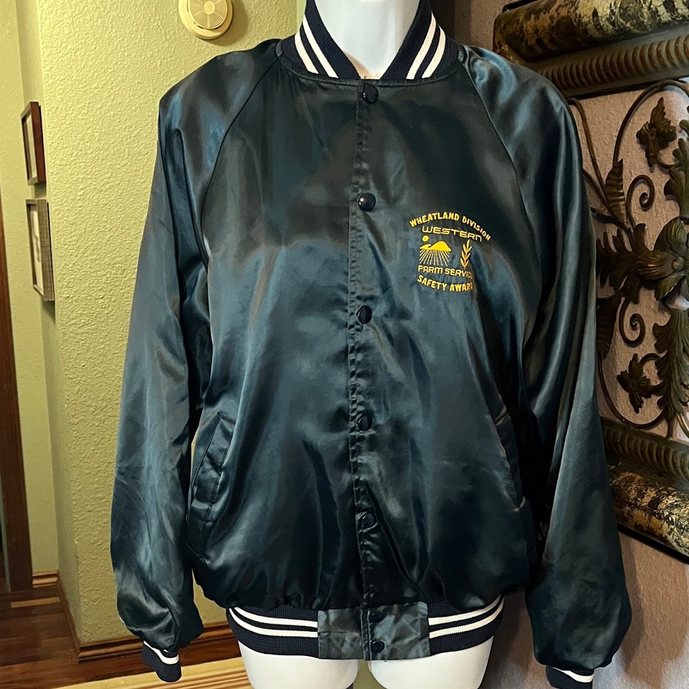 VTG K-Brand Blue Varsity Jacket w/ White Trim & Safety Award embroidery- Sz M